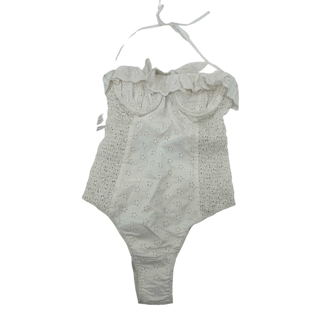 Doen Women's One Piece Eyelet Ruffle White Cotton XS
